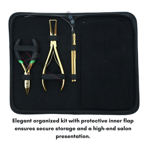 Kit d'outils pour extensions capillaires avec pince à micro-perles, pince à sertir, crochet de tirage, aiguilles courbées, peigne à queue et ensemble de doigts de séparation - Product Image 5