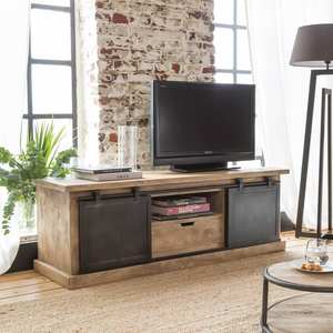 Mueble para TV Vandana Cresta Elara en madera de mango cepillada y metal negro, 150 cm - Product Image 1