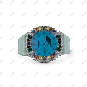 นาฬิกาหรูประดับเพชรโมอิสซาไนต์หลากสีขนาดใหญ่ ดีไซน์หรูหราพร้อมการตกแต่งระดับพรีเมียม เหมาะสำหรับเป็นของขวัญงานแต่งงานหรือหมั้น สำหรับทั้งชายและหญิง - Product Image 2