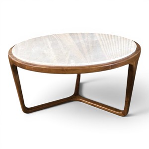 Premium Eco-Friendly Solid Teak Wood Round <b>Coffee</b> <b>Table</b> with <b>White</b> Marble Top Modern Luxury Living Room Furniture for Home Villa - Product Image 2
