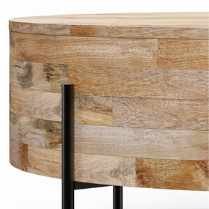 Table basse ronde en bois de manguier massif artisanal avec structure en métal noir et finition naturelle pour salon ou bureau - Product Image 2