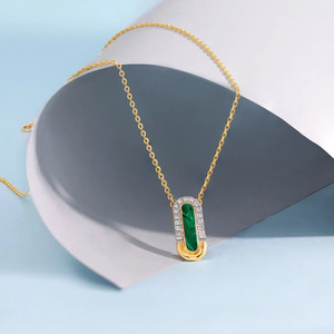<b>Emerald</b> Wave Bar Diamond <b>Pendant</b> Necklace with Sleek U Shape Halo Design - Product Image 4