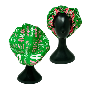 Gorro de Satén Reversible Verde, Rosa y Negro con Estampado 1908, Gorro de Dormir Suave para Mujer, Cuidado del Cabello y Protección Nocturna - Product Image 1