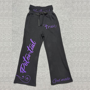 Pantalon de survêtement homme personnalisé pour l'hiver, patchwork peint, brodé, double taille, coupe droite décontractée avec jambe large évasée - Product Image 5