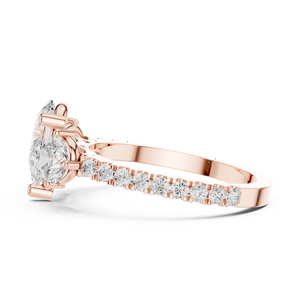 Bague de fiançailles en or rose avec trois diamants taille poire pour femme, bague pavée pour mariage, promesse ou anniversaire - Product Image 5