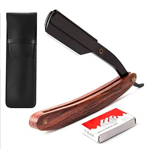 Rasoir droit de barbier en acier inoxydable avec manche en bois, finition miroir, réutilisable, lame unique, pour salon de beauté - Product Image 2