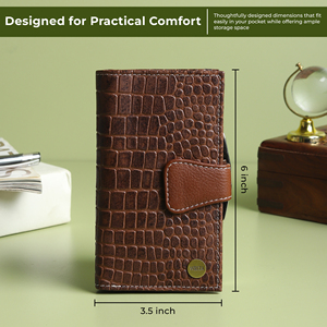 WRIZA Genuine Leather Clutch for Women | <b>RFID</b> Blocking Croco Pattern Wallet 7 Card Slots Slim Travel <b>Purse</b> Large Logo Daily Use - Product Image 2