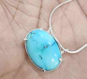 Collar de Plata Alemana con Turquesa de Calidad AAA, Colección de Diseñador de Lujo para Mujeres y Niñas, Collar de Plata con Turquesa - Product Image 1