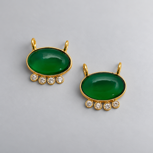 Connecteur en quartz vert émeraude ovale plaqué or avec breloque à sertissage et accents de cristal pour la fabrication de bijoux DIY (vente en gros) - Product Image 1