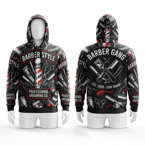 เสื้อฮู้ดบาร์เบอร์ผ้าฟลีซโพลีเอสเตอร์/คอตตอนพรีเมียม 260 GSM สีดำ แดง ขาว เนื้อนุ่ม อุ่นสบาย ทรงปกติ สำหรับฤดูใบไม้ร่วง กันน้ำ เป็นมิตรกับสิ่งแวดล้อม - Product Image 1