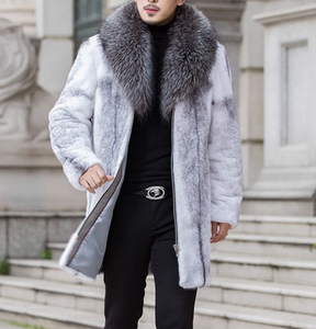 <b>Men's</b> Shawl Collar Mink Faux Fur Woven Overcoat <b>Long</b> Soft Fluffy Winter Trench Outerwear - Product Image 4