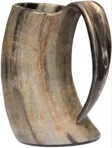 <b>Large</b> Engraved Drinking Horn <b>Cup</b> with Traditional Viking Style Design Featuring Handcrafted Finish Wooden Base - Product Image 4