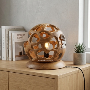 Lampe de table électrique personnalisée en bois de teck, écologique, décorative pour salon, chambre, hôtel, intérieur moderne, décoration d'intérieur, éclairage - Product Image 6