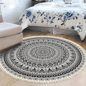 Tapis rond moderne en jute tressé avec franges, dos antidérapant en caoutchouc pour chambre à coucher, design à poils plats écologique - Product Image 1