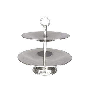 Support à gâteau à deux niveaux en acier inoxydable avec poignée annulaire pour servir des desserts et une tour de cupcakes, idéal pour les mariages et les anniversaires - Product Image 1