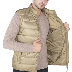 <b>Men's</b> <b>White</b> Woolen Quilted Sleeveless <b>Vest</b> with Zipper Closure Waterproof Casual Winter Outerwear - Product Image 6