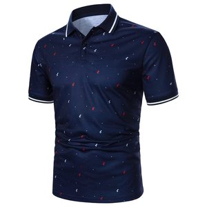 Polo de Manga Corta Azul Estampado para Hombre, Estilo Casual, Tejido Transpirable con Diseño de Rayos, MOQ Bajo, Camisetas para Hombre - Product Image 3