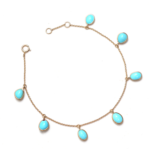 Natural Sky-Blue Turquoise Station <b>Bracelet</b> in Solid 18K Yellow Gold Bezel Set Gemstone Floating Chain December Birthstone - Product Image 3