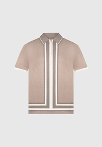 Chemise à manches courtes tricotée pour homme, rayée, color-block, fermeture éclair sur le devant, style décontracté chic, polyester/coton, logo personnalisé, durable - Product Image 3