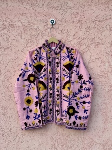 Veste bomber unisexe en coton rose brodé à la main, style Suzani, coupe-vent, écologique, réversible, en toile de canard, manches longues - Product Image 6