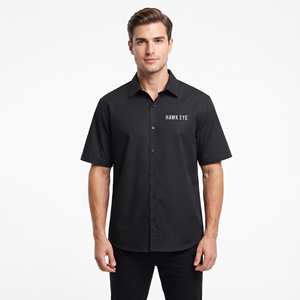 Camisa Casual de Manga Corta Negra de Alta Calidad al por Mayor, Camisa de Color Sólido con Logotipo Personalizado para Hombre - Product Image 5