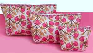 Wholesale Portable Foldable Quilted Cotton Cosmetic Bag Set Floral <b>Makeup</b> Pouch Travel Toiletry Organizer Zipper Bathroom - Product Image 5
