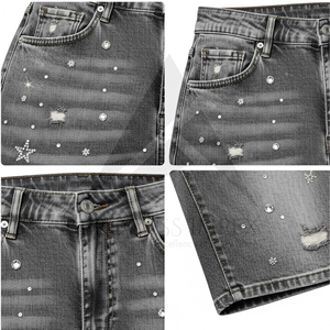 Rhinestone Denim Shorts <b>Mens</b> Cotton Jean Shorts Crystal <b>Studded</b> Streetwear Fashion Process Impex - Product Image 5