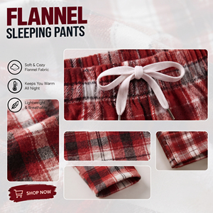Women Flannel <b>Plaid</b> Pajama <b>Pants</b> 100% Cotton Mid Waist Ankle-Length Sleeping Trouser Casual Winter Sleepwear Straight Fit <b>Pant</b> - Product Image 6