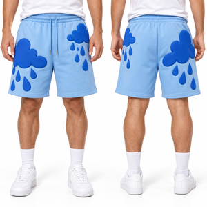กางเกงขาสั้นพิมพ์ลายพัฟฟ์ทรงโอเวอร์ไซส์ สไตล์ Y2K สตรีทแวร์ ผ้าฝ้าย ทรงหลวม ดีไซน์กราฟิก รับผลิตแบบ ODM ขายส่ง แบรนด์ส่วนตัว รับผลิตจำนวนมาก สั่งทำโลโก้ได้ - Product Image 4