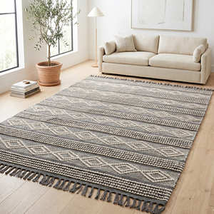 Modern Style Boho Rug 2x3 Rectangle Pastel Color Handloom Non Slip Flat <b>Weave</b> Durable Bedroom Floor Rugs With Fringes - Product Image 3