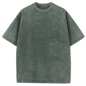 T-shirt décontracté pour homme à manches courtes et col rond, coupe oversize, couleur unie, en jersey de coton teint, design vierge - Product Image 3
