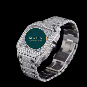 Bracelet de montre de luxe pour homme en acier inoxydable avec boucle diamantée 20 mm, motif camouflage vert et noir, mouvement à quartz, moissanite et saphir - Product Image 3