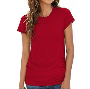 T-shirts pour femmes personnalisés OEM, coupe ajustée, 300 g/m², 100 % coton, impression personnalisée, décontractés, manches courtes, col rond, respirants - Product Image 4