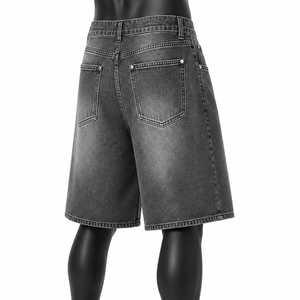 OEM Custom Denim Jorts Men Wide Leg Washed Jean Shorts Hip Hop Streetwear - Product Image 4