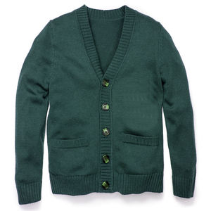 Cardigan en laine pour homme à col en V, manches longues, boutonnage frontal, rayé, en laine extra épaisse, style universitaire, tricot d'automne anti-boulochage - Product Image 1