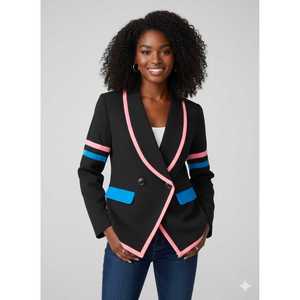 Blazer pour femme Couture Varsity 1938, coupe ajustée pour jeune, avec bordure contrastante, veste cintrée, chic, pour soirée formelle, vêtement d'extérieur tendance - Product Image 6
