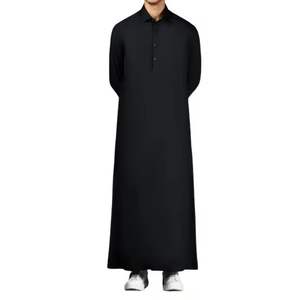 Abaya Árabe de Color Sólido para Hombre, Jubba Thobe de Poliéster, Túnica Elástica en Cuatro Direcciones - Product Image 5