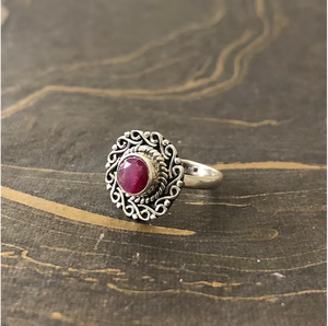 High Quality 925 Sterling Silver Natural Ruby Ring | Designer Boho Floral Pattern Unisex Band for Daily Wear - Product Image 2