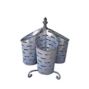 Galvanized Metal Cutlery Holder With Stand 4 Compartment Flatware Organizer Tabletop Utensil Storage <b>Caddy</b> - Product Image 4