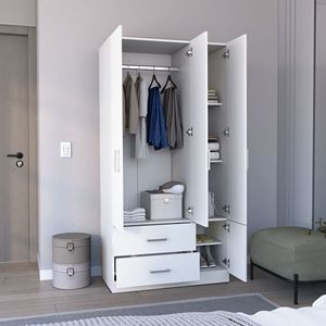 Armadio bianco da 71 pollici con asta a 4 porte 3 armadi 6 ripiani - Product Image 3
