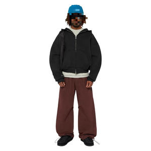 Aucun cordon de serrage poids élevé 500gsm Esthétique surdimensionné sweats à capuche à glissière hommes - Product Image 2