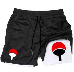 Shorts courts pour hommes avec logo rouge et blanc, fermeture à cordon, séchage rapide, décontractés, taille mi-haute, en toile 100% coton, écologiques et respirants - Product Image 1