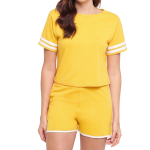 Conjuntos de Blusa y Pantalones Cortos de Verano para Mujer, al por Mayor, con Logotipo Personalizado, de Alta Calidad, Estilo Casual, Talla XL, Sólidos, de 2 Piezas - Product Image 3
