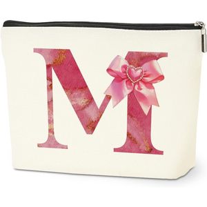 Borsa Cosmetica Personalizzata con Iniziali, Pochette Carina Stile Preppy, Organizer per Trucchi con Monogramma e Fiocco, da Viaggio per Articoli da Toeletta - Product Image 1