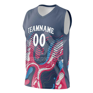 Maillot de basket personnalisé sublimé 3D, col en V, sans manches, en mesh 100% polyester, anti-transpiration, impression du nom de l'équipe, adulte unisexe, 400g - Product Image 3