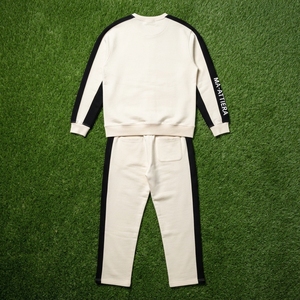 Ensemble survêtement décontracté pour homme, sweat-shirt à col rond noir avec empiècements contrastés et pantalon de jogging, deux pièces assorties, style streetwear - Product Image 5