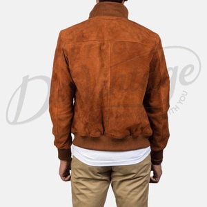 Veste en daim vintage pour homme, couleur tabac, boutonnée, style bomber, coupe slim, veste Harrington décontractée en daim - Product Image 4