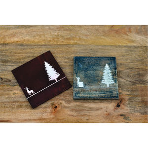 Posavasos Artesanales Mediterráneos de Madera y Resina Azul, Juego de Posavasos de Madera Sostenible, Posavasos Únicos para Regalo de Inauguración de Casa - Product Image 2