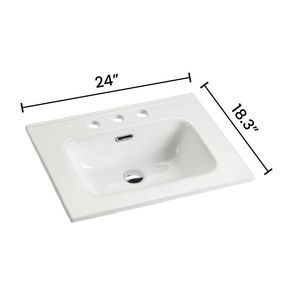 Lavabo Integrato in Ceramica Bianca con Tre Fori Preforati per Rubinetto BB0924Y331, Assemblaggio Scarico NON Incluso - Product Image 2