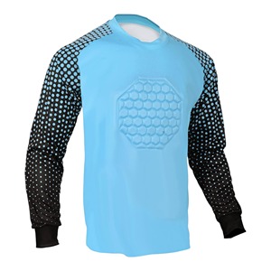 Camiseta de Fútbol de Manga Larga para Hombre, Azul Claro con Puntos Negros, Sublimada, Cuello Redondo, Poliéster que Absorbe la Humedad, Camiseta de Portero - Product Image 1